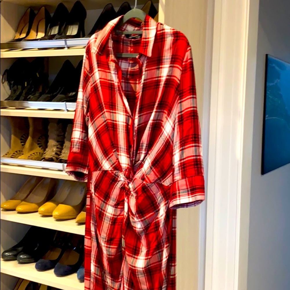 Zara red plaid sinched waste dress